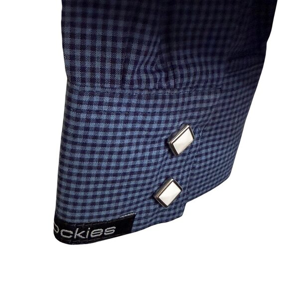 Rockies Womens Blue Checkered Long Sleeve Pearl Snap Shirt - Size Medium - Picture 8 of 9